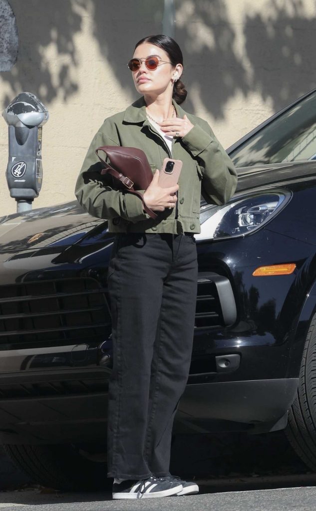 Lucy Hale in an Olive Jacket