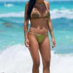 Mia Khalifa in a Green Bikini on the Beach in in Miami