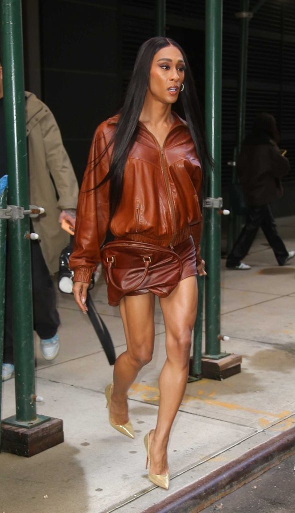 MJ Rodriguez in a Tan Leather Jacket