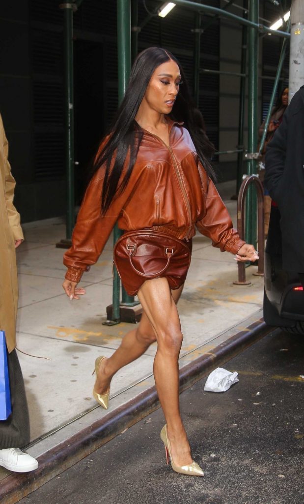 MJ Rodriguez in a Tan Leather Jacket