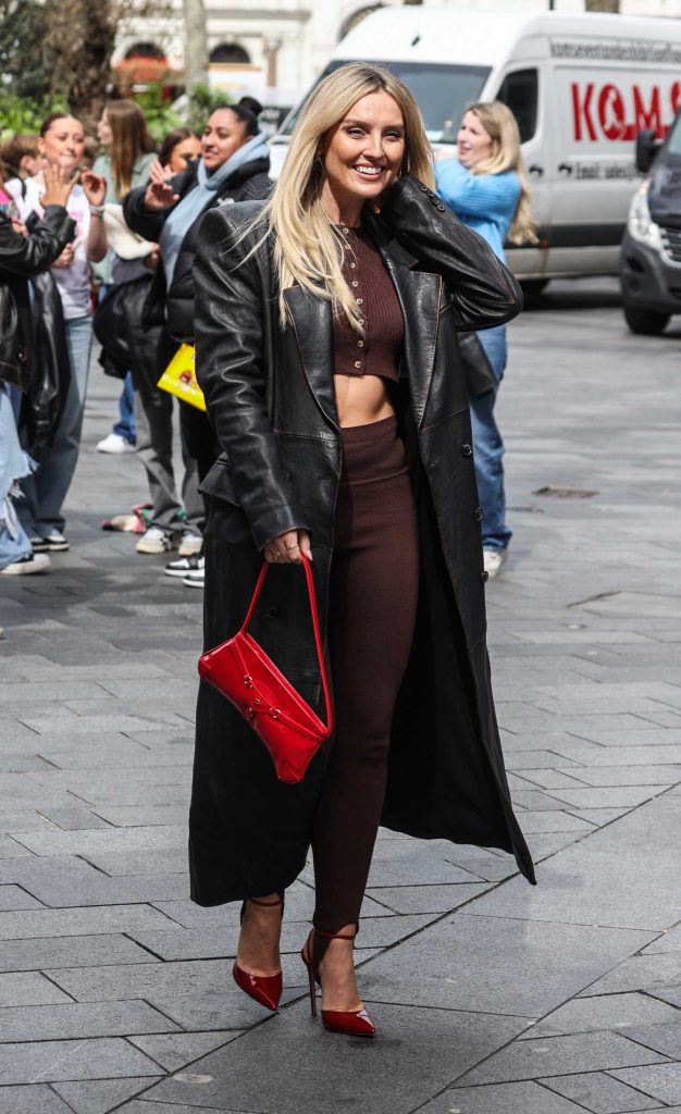 Perrie Edwards in a Black Leather Coat