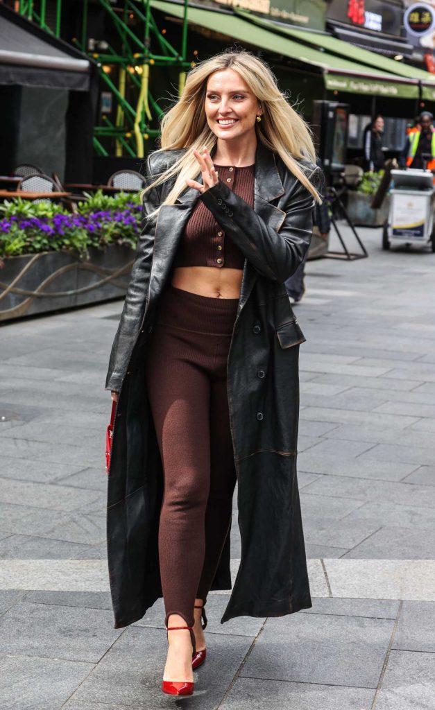 Perrie Edwards in a Black Leather Coat