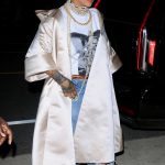 Rihanna in a Blue Ripped Jeans Arrives at Giorgio Baldi in Santa Monica