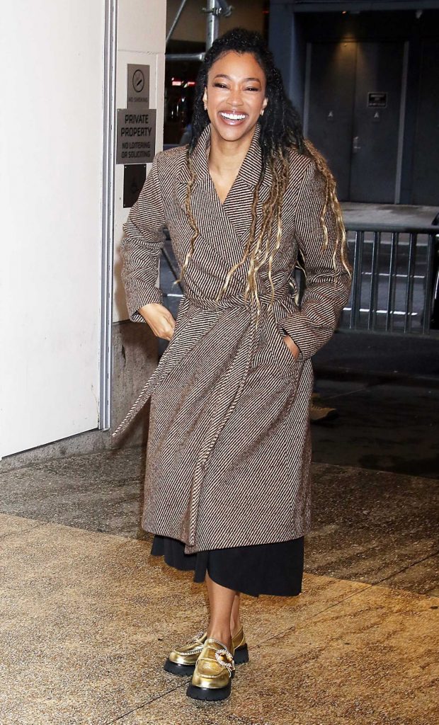 Sonequa Martin-Green in a Tan Coat