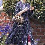 Dita Von Teese in a Black Floral Print Dress Leaves Pilates Class in Los Feliz