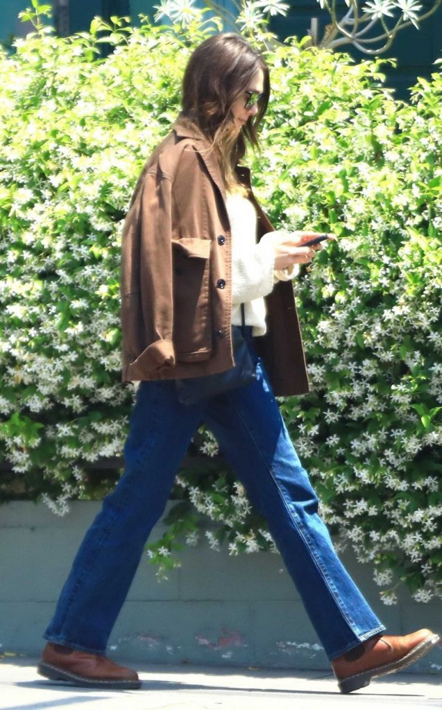 Elizabeth Olsen in a Brown Jacket