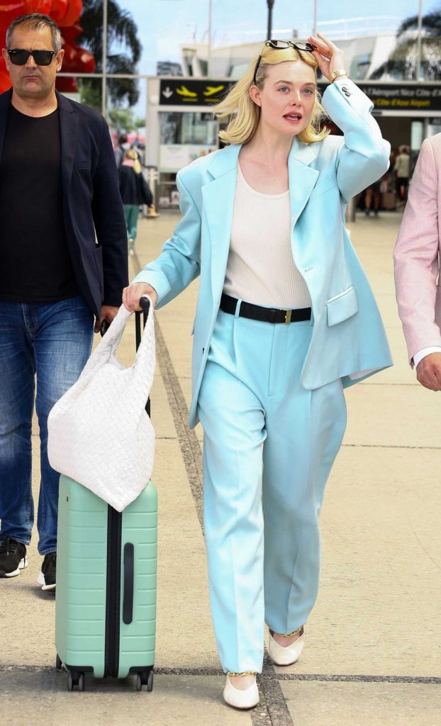 Elle Fanning in a Baby Blue Pantsuit