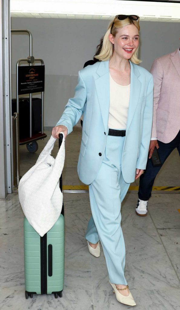 Elle Fanning in a Baby Blue Pantsuit