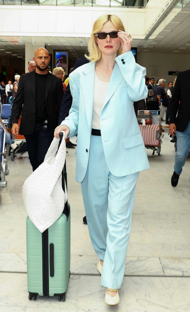 Elle Fanning in a Baby Blue Pantsuit