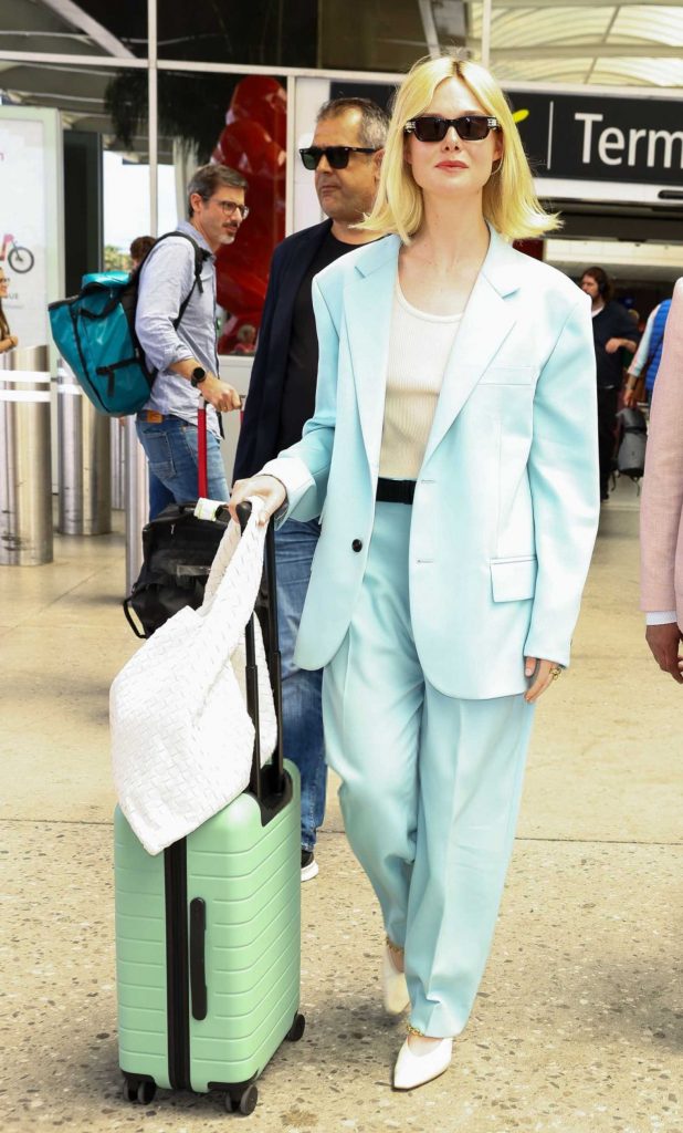 Elle Fanning in a Baby Blue Pantsuit