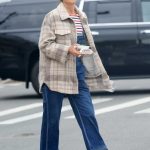 Helena Christensen in a Grey Plaid Jacket Was Seen Out in New York City