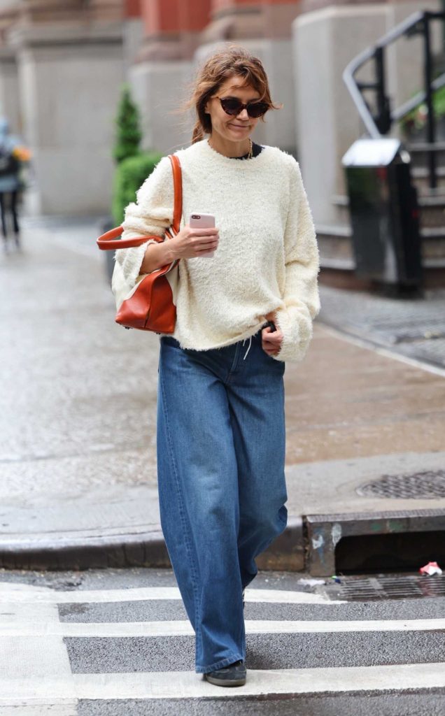 Katie Holmes in a Beige Sweater