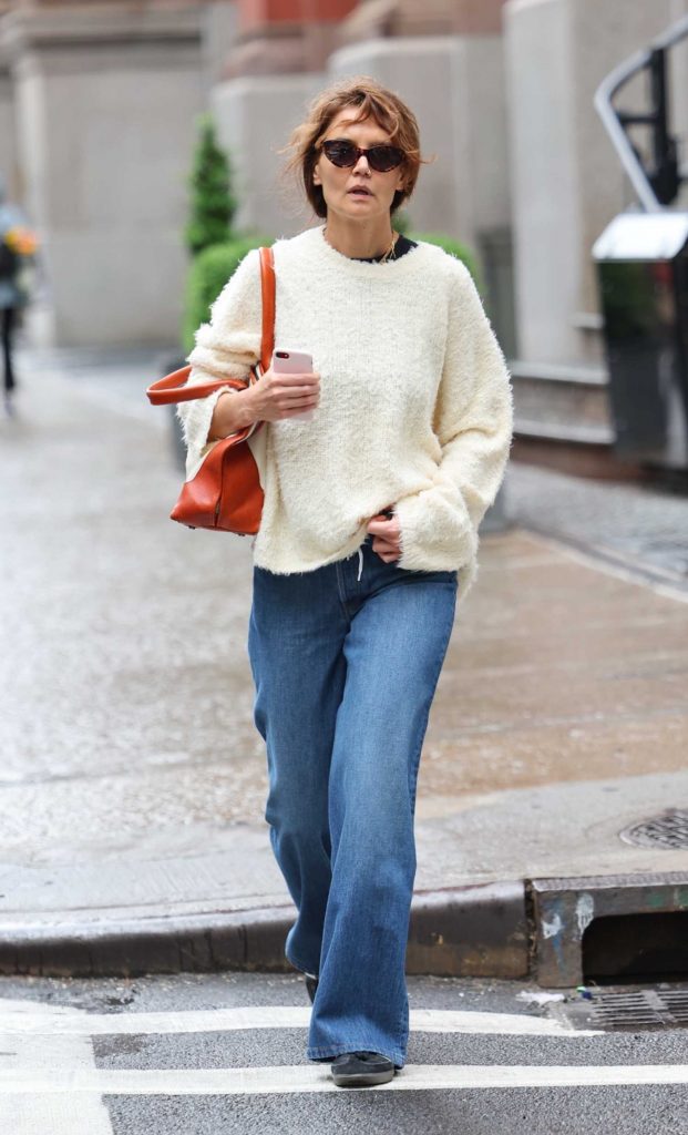 Katie Holmes in a Beige Sweater