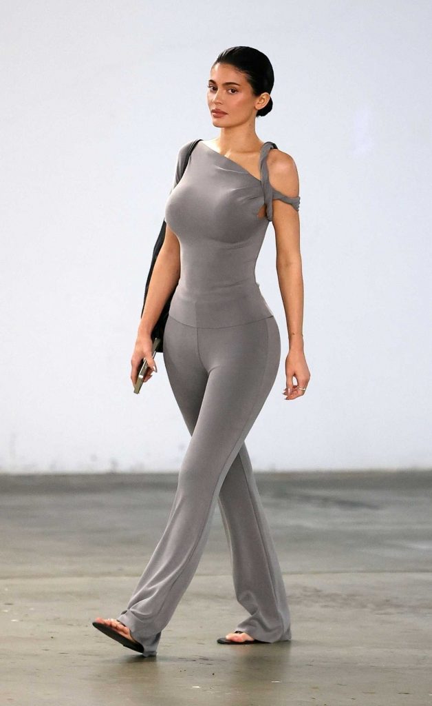 Kylie Jenner in a Grey Catsuit