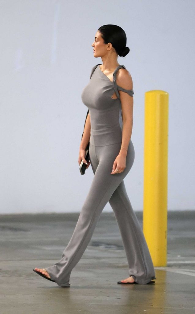 Kylie Jenner in a Grey Catsuit