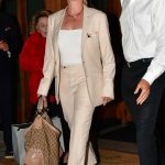 Nicollette Sheridan in a Beige Pantsuit Leaves Cipriani Restaurant in Beverly Hills