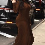 Ashley Graham in a Brown Dress Stops by Good Morning America in New York