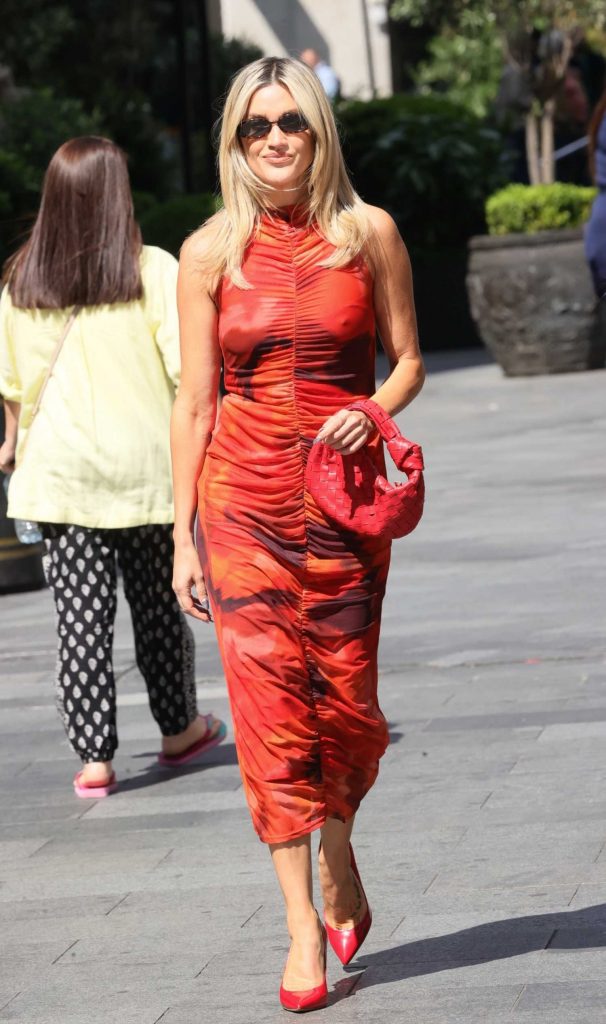 Ashley Roberts in a Red Print Dress