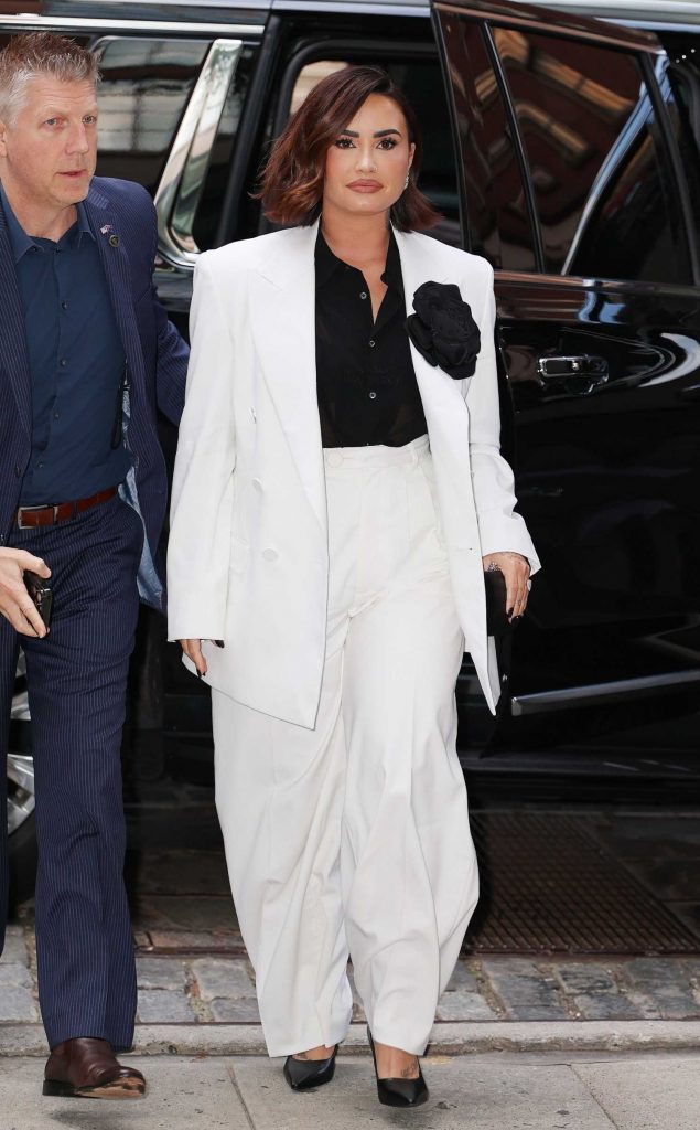 Demi Lovato in a White Pantsuit