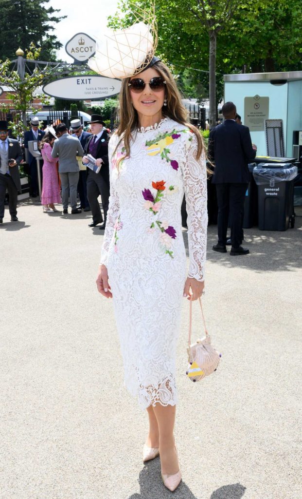 Elizabeth Hurley in a White Lace Dress