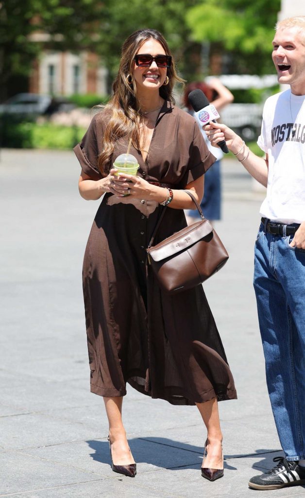 Jessica Alba in a Brown Dress