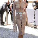 Leonie Hanne in a Beige Dress Was Seen Out in Paris