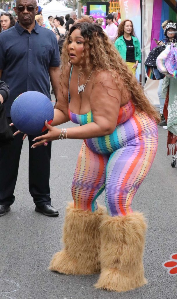 Lizzo in a Rainbow Colored Catsuit