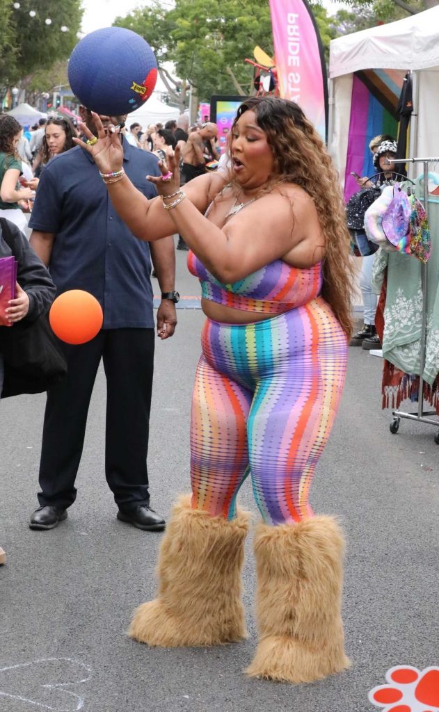 Lizzo in a Rainbow Colored Catsuit