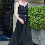 Michelle Williams in a Black Dress Leaves Her Hotel in Paris