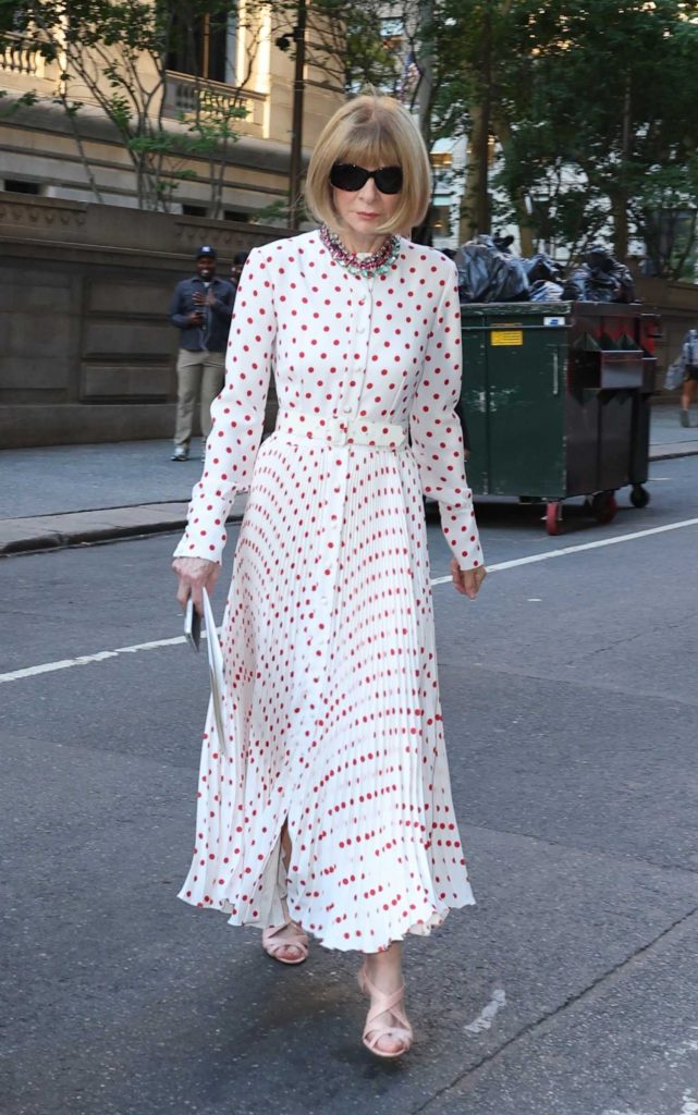 Anna Wintour in an White Polka Dot Dress