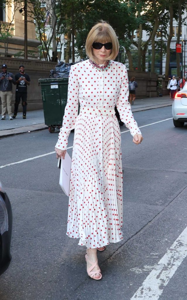 Anna Wintour in an White Polka Dot Dress