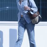 Aubrey Plaza in a Blue Shirt Heads to a Studio in Los Angeles