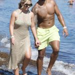 Molly Rainford in a Beige Knitted Dress Was Seen Out with Tyler West on the Beach in Marbella