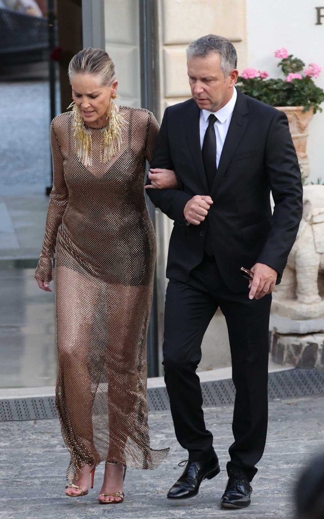 Sharon Stone in a Gold See-Through Dress