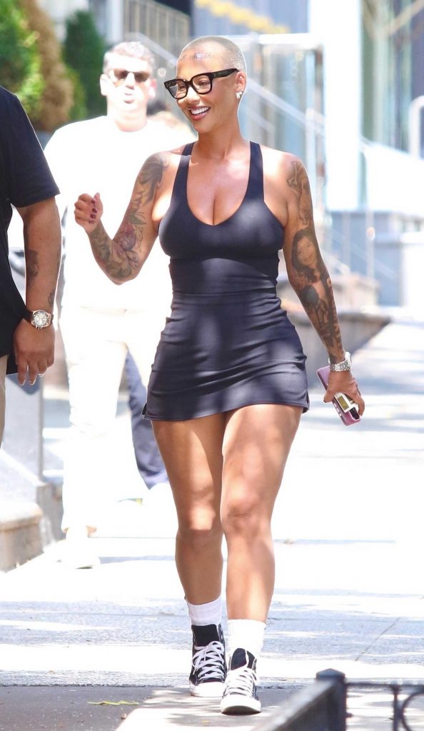 Amber Rose in a Black Short Dress