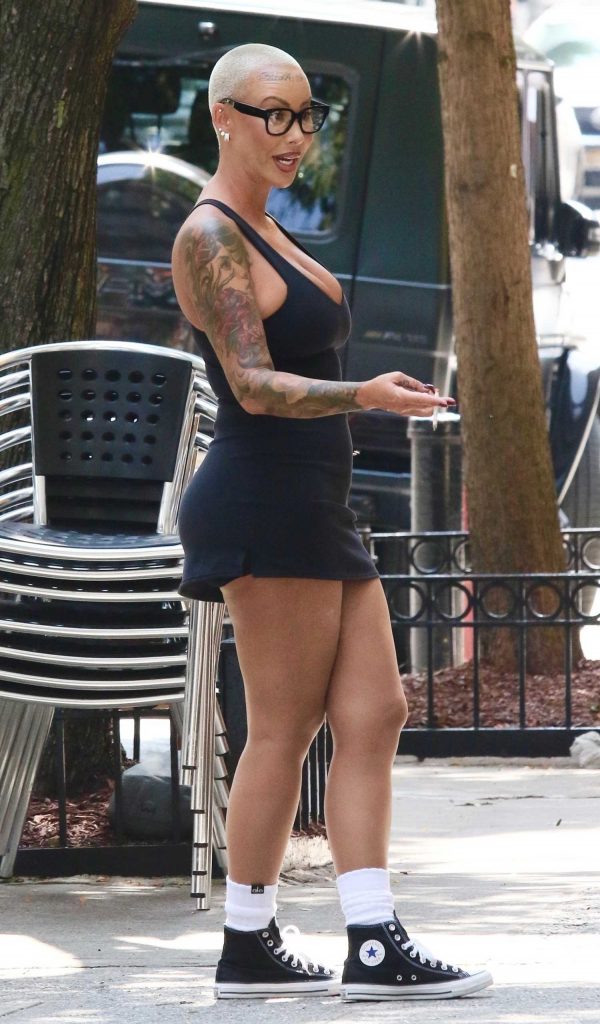 Amber Rose in a Black Short Dress