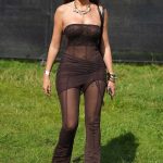 Chloe Ferry in a Brown See-Through Ensemble Pictured at 2024 Loosefest Festival in Newcastle