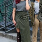 Cleopatra Coleman in a Grey Tee Filming Black Rabbit in New York