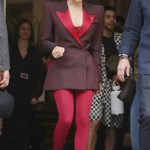 Jenna Ortega in a Red Tights Leaves The Corinthia Hotel in London