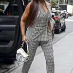 Garcelle Beauvais in a Checked Ensemble Arrives at the Empire State Building in New York