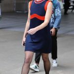 Gemma Arterton in a Blue Dress Leaves the BBC Radio Studios in London