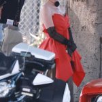 Lindsay Lohan in a Red Dress on Set of Freaky Friday 2 in Los Angeles