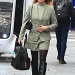 Amanda Holden in an Olive Ensemble Leaves the Global Radio in London