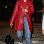 Florence Pugh in a Red Leather Trench Coat Was Seen Out Out in New York