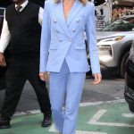 Julie Bowen in a Baby Blue Pantsuit Arrives at NBC’s Today Show in New York