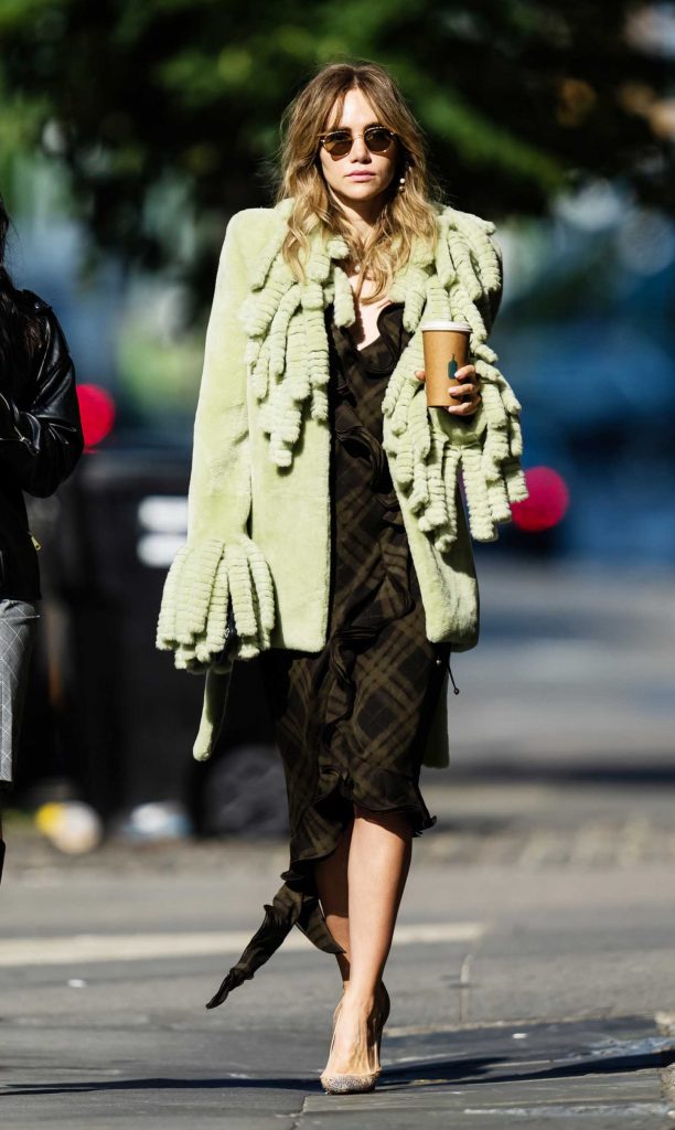 Suki Waterhouse in an Olive Fur Coat