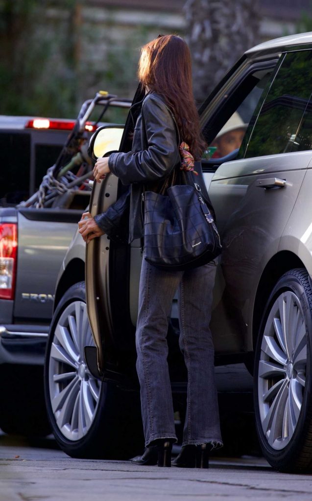 Bella Hadid in a Black Leather Jacket