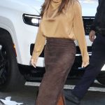 Eva Longoria in a Brown Skirt Stops by Good Morning America in New York