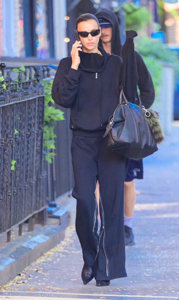 Irina Shayk in a Black Sweatsuit