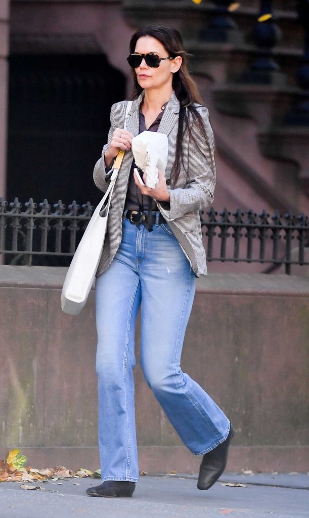 Katie Holmes in a Grey Blazer